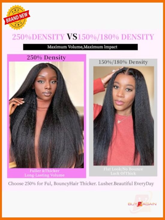 13x6 Kinky Straight Wig 250% Density Drawstring Lace Front Human Hair Pre